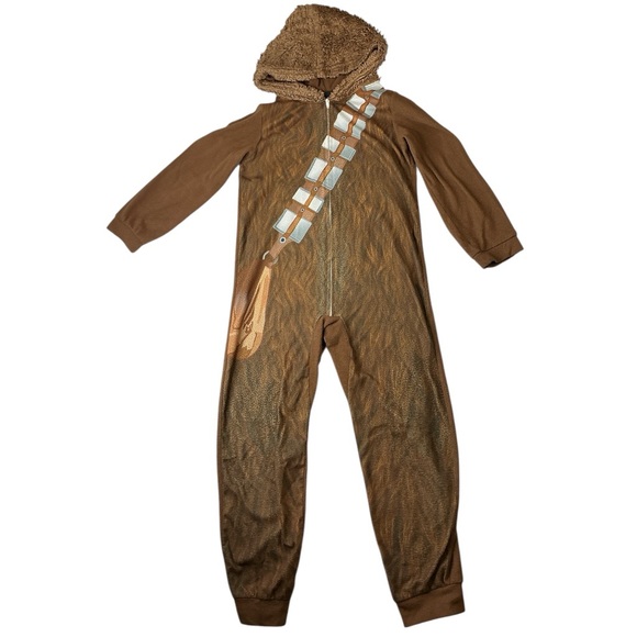 Star Wars Other - Star Wars Brown Chewbacca Kids One Piece Zip Up Fleece Pajamas Costume Size 8